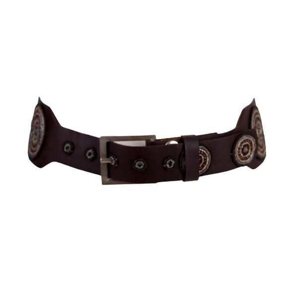 HandCrafted BROWN EMBELLISHED REAL LEATHER 2 3/8"Wd DRESS WOMEN'S BELT 32/M (78D - Picture 1 of 14